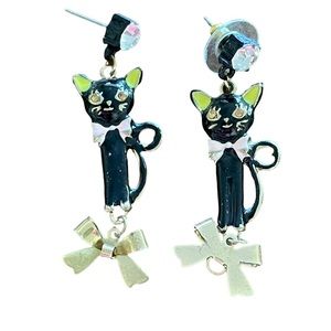 Betsey Johnson Black Cat Dangle Earrings